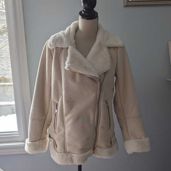 Dynamite manteau suede moto sherpa jacket - Picture 1 of 8